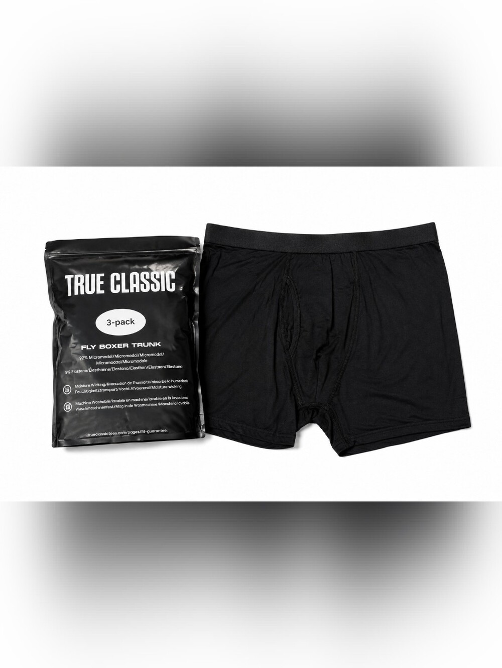 True Classic Fly Boxer Trunk 3-Pack Black 2XL Micromodal Moisture Wicking NIP